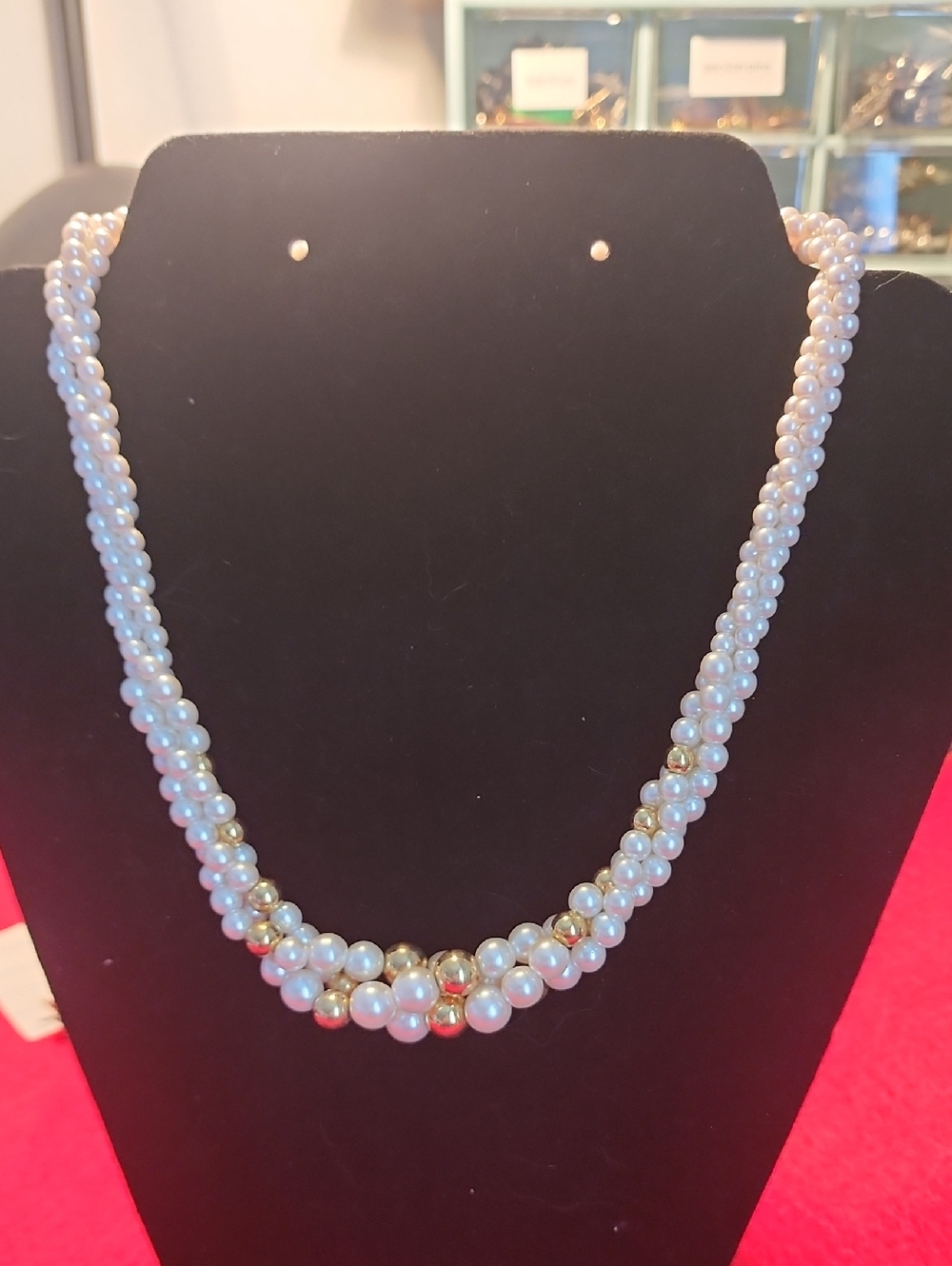 Classic White Pearl and Gold Bead Strand Necklace